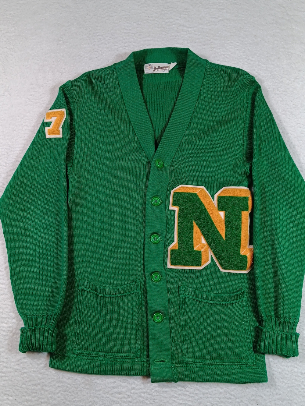 Vintage 50s Holloway Letterman Cardigna Mens 38 Kelly Green Chenille N Ivy